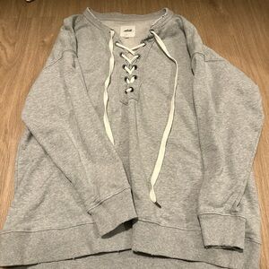 Aerie Gray Lace-Up Sweatshirt